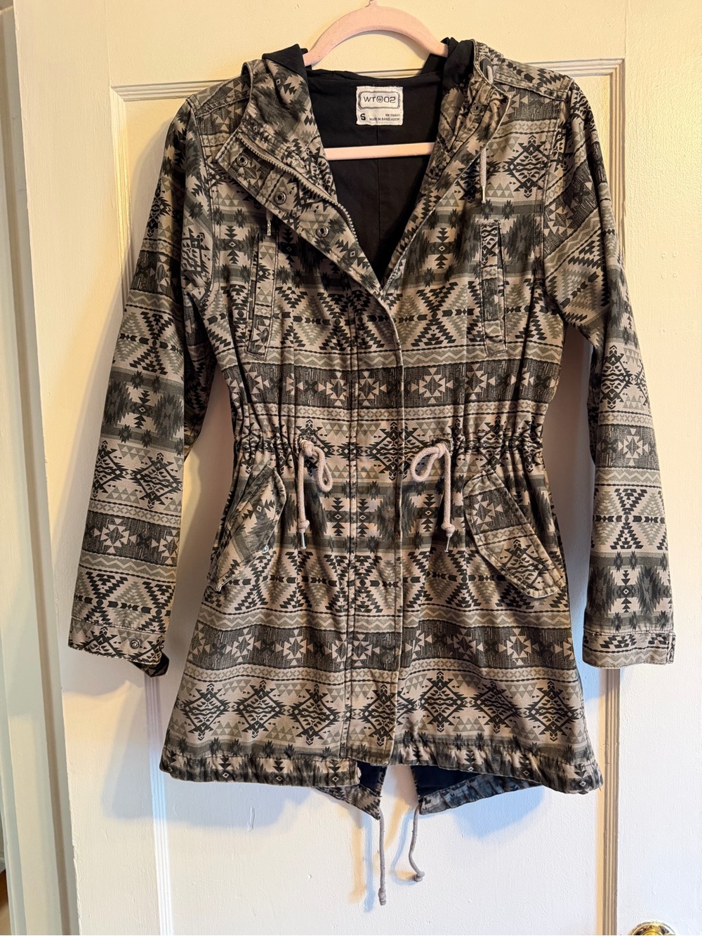 Geometric Print Hooded Drawstring Jacket